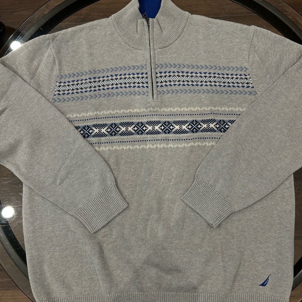 Nautica Gray and Blue Zip Up Sweater